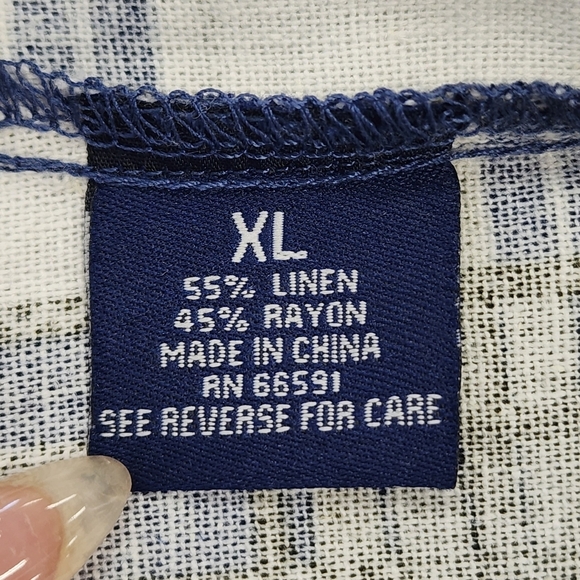 NWT Trust Men's Blue and White 55% Linen Checkered Shirt, sz XL - Picture 15 of 15